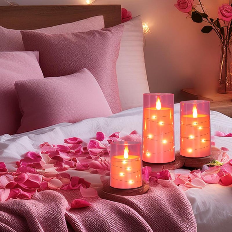 Aignis Flickering Flameless Candles Battery Operated Candles LED Candles with Remote Timer for Home/Wedding/Birthday/Holiday Decor, Cherry Blossom Pink 3D Flame Set of 3 (D3 xH4 5" 6") - Image 4